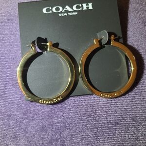 COACH Gold Tone 1 1/4" Hoop Earrings